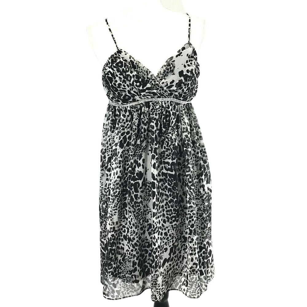 Alyn Paige Dress Womens Size 10 Babydoll Black White Animal Print Sundress Flowy